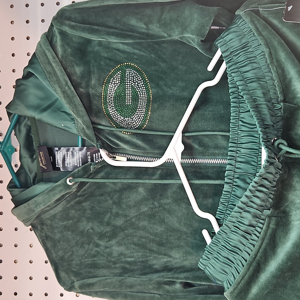 Nwt-NFL Green Bay Packers LADIESs Velour Zip Up Top & Pants Juniors MED 7/9